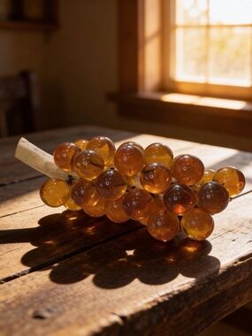 GOLDEN ORBS! 14" Amber Lucite Grape CLUSTER Vintage MCM Large
